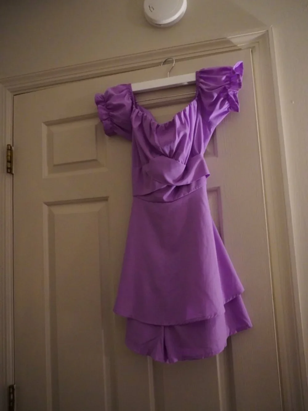 Purple Off-Shoulder Ruffle Romper - Size Small - Picture 3 of 3